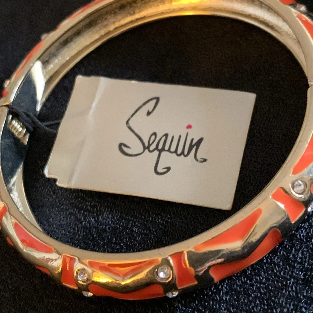 Sequin Orange Enamel and Crystal Hinged Bangle